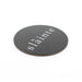 round black leather drinks coaster with word Slàinte written in middle in white letters