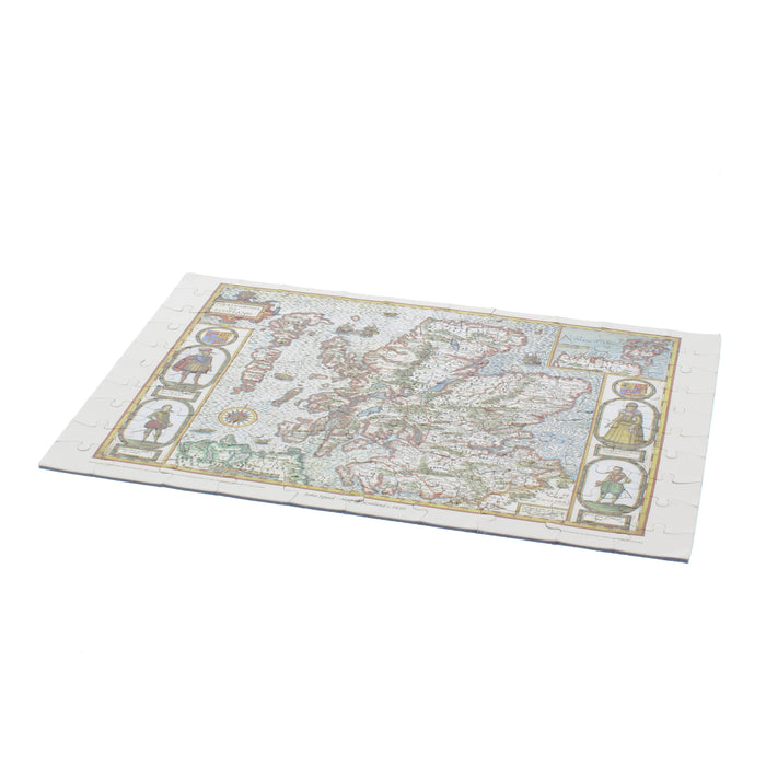 ancient map of scotland travel jigsaw shown out of box and completed