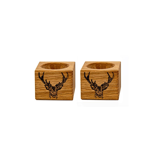 set of 2 stag head motif wood egg cups