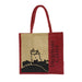 red and natural urquhart castle jute shopping tote bag with castle design
