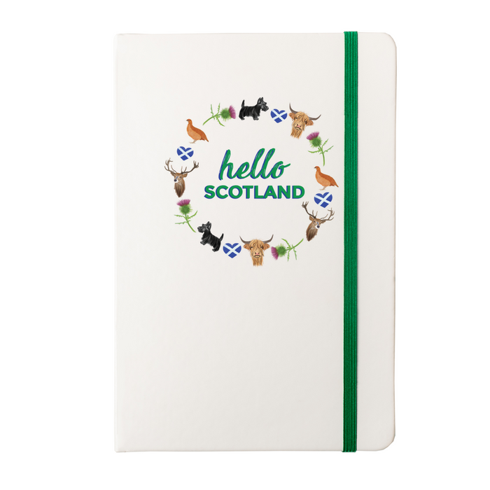 Hello Scotland Icons Personalised White Notebook